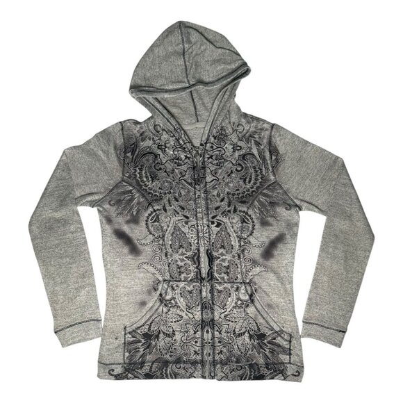 One World Womens Jacket Size S Multicolor Print Embellished Hooded Pockets - Picture 1 of 4